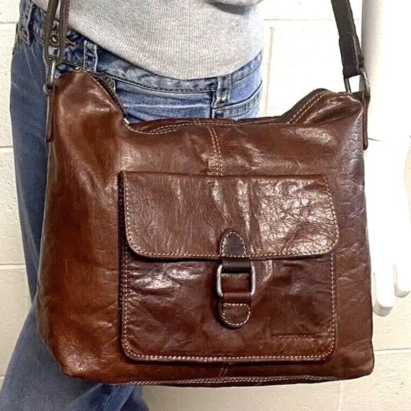JACK GEORGES Voyager Collection Brown Leather Crossbody Bag Purse Rustic Urban - Picture 2 of 12